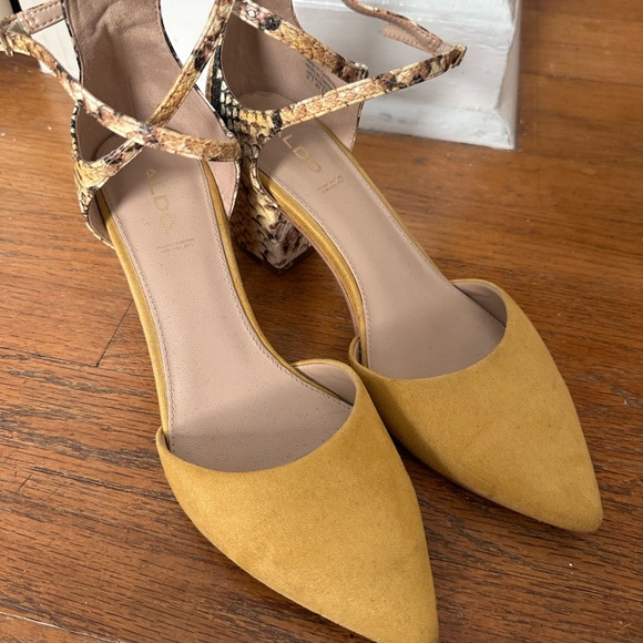 Aldo yellow snakeskin mix block heels 9 - Picture 2 of 7